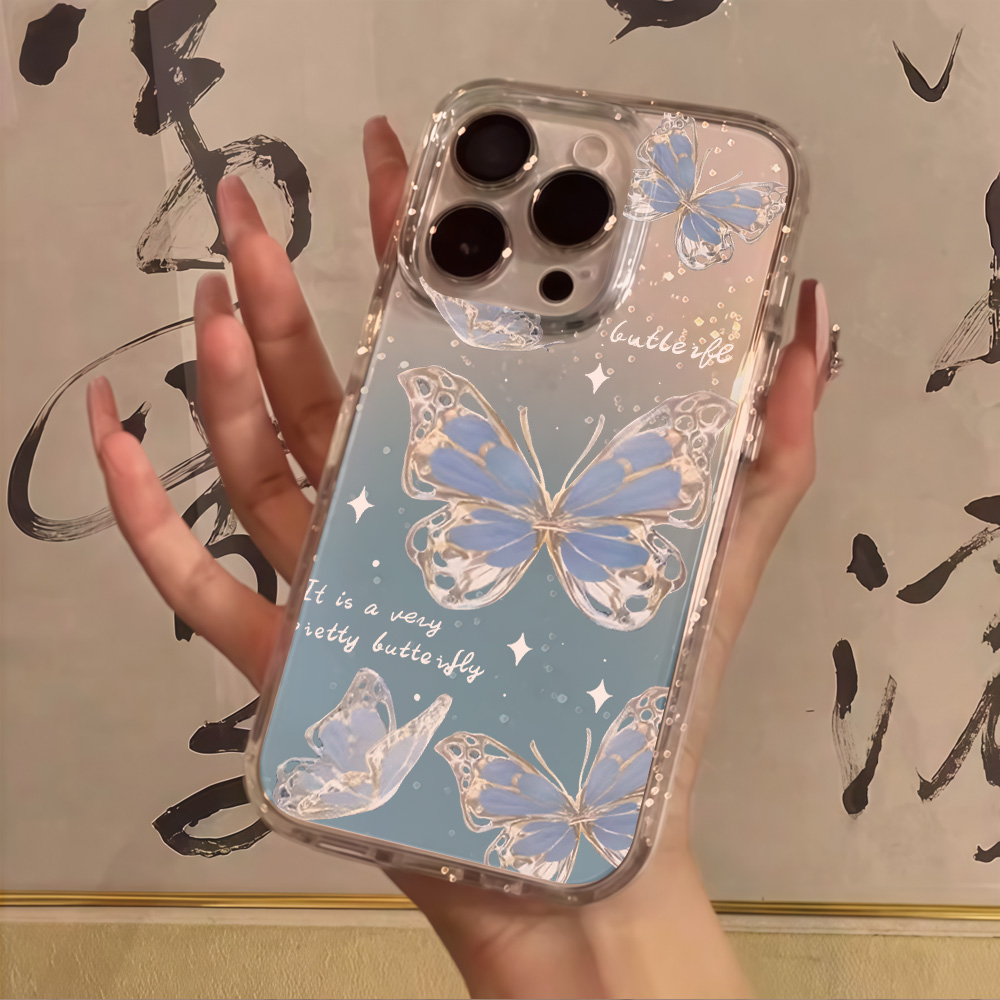 Luxury Blue Butterfly Clear Gl - đánh giá và giá Clear Shockproof Bumper Case