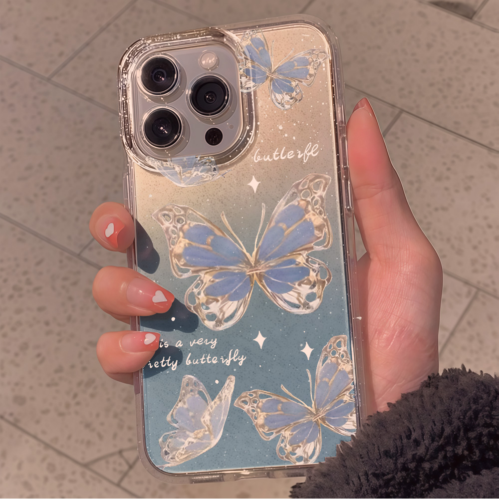 Luxury Blue Butterfly Clear Gl - đánh giá và giá Clear Shockproof Bumper Case